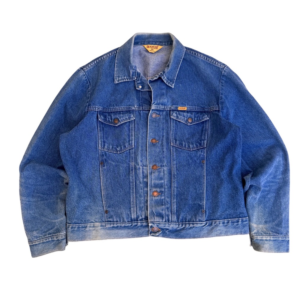 Vintage 80s Rustler Denim Trucker Jacket Men XL Blue Cotton Made in USA Workwear